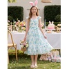 image:imageGRACE KARIN Girls Floral Summer Dresses Flutter Sleeve Maxi Smocked Flower Holiday Flowy Dress 716YGreen Floral