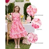 image:imageGRACE KARIN Girls Floral Summer Dresses Flutter Sleeve Maxi Smocked Flower Holiday Flowy Dress 716YOrange Floralrose Red