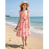 image:imageGRACE KARIN Girls Floral Summer Dresses Flutter Sleeve Maxi Smocked Flower Holiday Flowy Dress 716YOrange Pink