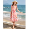 image:imageGRACE KARIN Girls Floral Summer Dresses Flutter Sleeve Maxi Smocked Flower Holiday Flowy Dress 716YOrange Pink