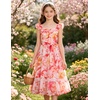 image:imageGRACE KARIN Girls Floral Summer Dresses Flutter Sleeve Maxi Smocked Flower Holiday Flowy Dress 716YOrange Pink