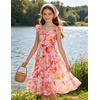 image:imageGRACE KARIN Girls Floral Summer Dresses Flutter Sleeve Maxi Smocked Flower Holiday Flowy Dress 716YOrange Pink