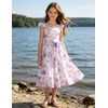 image:imageGRACE KARIN Girls Floral Summer Dresses Flutter Sleeve Maxi Smocked Flower Holiday Flowy Dress 716YPurple Floral