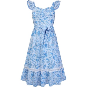 image:imageGRACE KARIN Girls Floral Summer Dresses Flutter Sleeve Maxi Smocked Flower Holiday Flowy Dress 716YBlue Leaves
