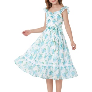 image:imageGRACE KARIN Girls Floral Summer Dresses Flutter Sleeve Maxi Smocked Flower Holiday Flowy Dress 716YGreen Floral