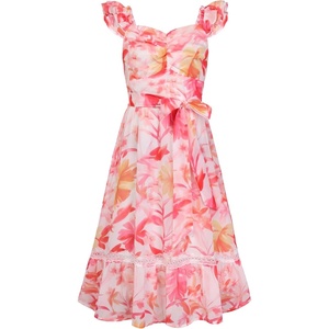 image:imageGRACE KARIN Girls Floral Summer Dresses Flutter Sleeve Maxi Smocked Flower Holiday Flowy Dress 716YOrange Pink