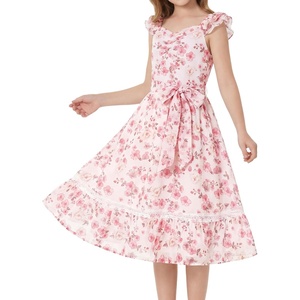 image:imageGRACE KARIN Girls Floral Summer Dresses Flutter Sleeve Maxi Smocked Flower Holiday Flowy Dress 716YPink Flower