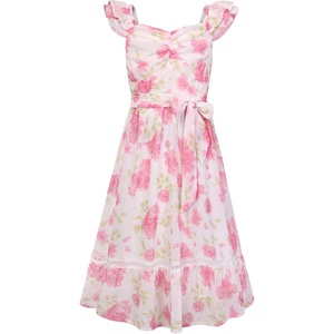 image:imageGRACE KARIN Girls Floral Summer Dresses Flutter Sleeve Maxi Smocked Flower Holiday Flowy Dress 716YPink Flowers