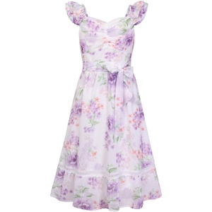 image:imageGRACE KARIN Girls Floral Summer Dresses Flutter Sleeve Maxi Smocked Flower Holiday Flowy Dress 716YPurple Floral