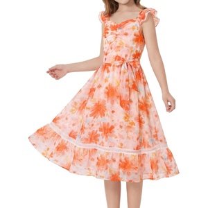 image:imageGRACE KARIN Girls Floral Summer Dresses Flutter Sleeve Maxi Smocked Flower Holiday Flowy Dress 716YRose Red Floralorange