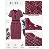 image:imageGRACE KARIN Women Summer Work Dress 2026 Short Sleeve Bodycon Tweed Dresses Button Knee Length Pencil Business Causal OutfitsWine