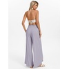 image:imageGRACE KARIN Womens Wide Leg Summer Pants Flowy Side Split Palazzo Beach Pants Boho Drawstring High Waisted TrousersLight Purple