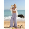 image:imageGRACE KARIN Womens Wide Leg Summer Pants Flowy Side Split Palazzo Beach Pants Boho Drawstring High Waisted TrousersLight Purple