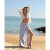 image:imageGRACE KARIN Womens Wide Leg Summer Pants Flowy Side Split Palazzo Beach Pants Boho Drawstring High Waisted TrousersLight Purple