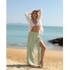 image:imageGRACE KARIN Womens Wide Leg Summer Pants Flowy Side Split Palazzo Beach Pants Boho Drawstring High Waisted TrousersShell Green