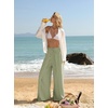 image:imageGRACE KARIN Womens Wide Leg Summer Pants Flowy Side Split Palazzo Beach Pants Boho Drawstring High Waisted TrousersShell Green