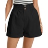 image:imageGRACE KARIN Linen Shorts for Women Summer Beach Vacation Aline Wide Leg High Waist Shorts Comfy Lounge with PocketsBlack