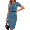 image:imageGRACE KARIN Women Summer Work Dress 2026 Short Sleeve Bodycon Tweed Dresses Button Knee Length Pencil Business Causal OutfitsDeep Peacock Blue
