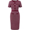 image:imageGRACE KARIN Women Summer Work Dress 2026 Short Sleeve Bodycon Tweed Dresses Button Knee Length Pencil Business Causal OutfitsWine