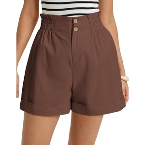 image:imageGRACE KARIN Linen Shorts for Women Summer Beach Vacation Aline Wide Leg High Waist Shorts Comfy Lounge with PocketsBrown