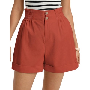 image:imageGRACE KARIN Linen Shorts for Women Summer Beach Vacation Aline Wide Leg High Waist Shorts Comfy Lounge with PocketsRedorange