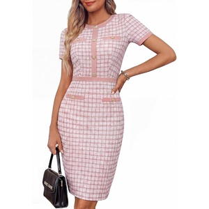 image:imageGRACE KARIN Women Summer Work Dress 2026 Short Sleeve Bodycon Tweed Dresses Button Knee Length Pencil Business Causal OutfitsLight Pink