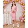 image:imageGRACE KARIN Girls Formal Dress Teen Party Prom Long Sleeve Fitted Bodycon Tween Dance Dresses for 714 YearsPink