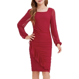 image:imageGRACE KARIN Girls Formal Dress Teen Party Prom Long Sleeve Fitted Bodycon Tween Dance Dresses for 714 YearsWine Red
