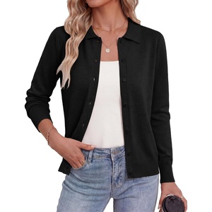 image:imageGRACE KARIN Cardigan Sweaters for Women Lightweight Trendy Long Sleeve Cardigans Lapel Collar Button Down Knit TopsBlack