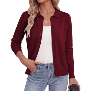 image:imageGRACE KARIN Cardigan Sweaters for Women Lightweight Trendy Long Sleeve Cardigans Lapel Collar Button Down Knit TopsBurgundy