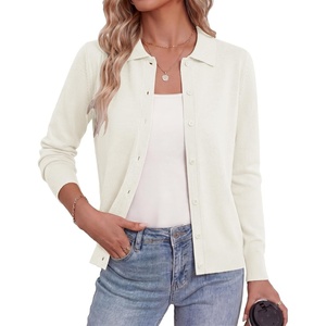 image:imageGRACE KARIN Cardigan Sweaters for Women Lightweight Trendy Long Sleeve Cardigans Lapel Collar Button Down Knit TopsCream White
