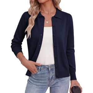image:imageGRACE KARIN Cardigan Sweaters for Women Lightweight Trendy Long Sleeve Cardigans Lapel Collar Button Down Knit TopsNavy Blue