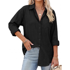 image:imageGRACE KARIN Womens 2026 Cotton Button Down Blouses Dressy Casual Long Sleeve Shirts Trendy Summer Collared Work TopsBlack