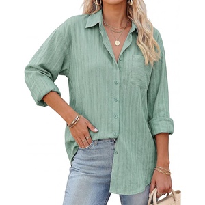 image:imageGRACE KARIN Womens 2026 Cotton Button Down Blouses Dressy Casual Long Sleeve Shirts Trendy Summer Collared Work TopsLight Green