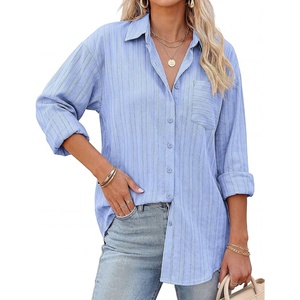 image:imageGRACE KARIN Womens 2026 Cotton Button Down Blouses Dressy Casual Long Sleeve Shirts Trendy Summer Collared Work TopsSky Blue