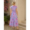 image:imageGRACE KARIN 2026 Women Summer DressMaxi Short Sleeve Floral DressesSemi Formal Flowy Wedding Guest Dress with PocketSky Blue With Pink Flowers