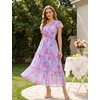 image:imageGRACE KARIN 2026 Women Summer DressMaxi Short Sleeve Floral DressesSemi Formal Flowy Wedding Guest Dress with PocketSky Blue With Pink Flowers