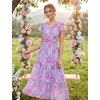 image:imageGRACE KARIN 2026 Women Summer DressMaxi Short Sleeve Floral DressesSemi Formal Flowy Wedding Guest Dress with PocketSky Blue With Pink Flowers