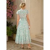 image:imageGRACE KARIN 2026 Women Summer DressMaxi Short Sleeve Floral DressesSemi Formal Flowy Wedding Guest Dress with PocketWhite With Blue and Green Flowers