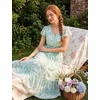 image:imageGRACE KARIN 2026 Women Summer DressMaxi Short Sleeve Floral DressesSemi Formal Flowy Wedding Guest Dress with PocketWhite With Blue and Green Flowers