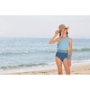 image:imageGRACE KARIN Girls One Piece One Shoulder Swimsuits Kids Cutout Waist Bathing Suits with Kimono Contrast Color Swimwear 614Haze Blue