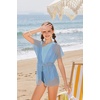 image:imageGRACE KARIN Girls One Piece One Shoulder Swimsuits Kids Cutout Waist Bathing Suits with Kimono Contrast Color Swimwear 614Haze Blue