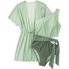 image:imageGRACE KARIN Girls One Piece One Shoulder Swimsuits Kids Cutout Waist Bathing Suits with Kimono Contrast Color Swimwear 614Army Green