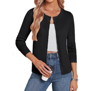image:imageGRACE KARIN Cardigan Sweaters for Women 2026 Button Down Long Sleeve Cardigans Scalloped Open Front Lightweight SweaterBlack
