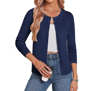 image:imageGRACE KARIN Cardigan Sweaters for Women 2026 Button Down Long Sleeve Cardigans Scalloped Open Front Lightweight SweaterNavy Blue