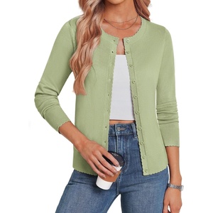 image:imageGRACE KARIN Cardigan Sweaters for Women 2026 Button Down Long Sleeve Cardigans Scalloped Open Front Lightweight SweaterSage Green