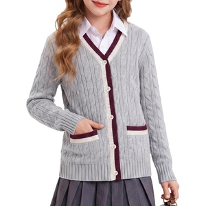 image:imageGRACE KARIN Girls Sweater Cardigan Uniform V Neck Button Knit Fall Kid Jacket Size 614Light Gray