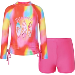 image:imageGRACE KARIN Girls Swimsuit Rash Guard Set Two Piece Long Sleeve Beach Summer Vacation Swimwear 714YOrange Blended Blossom