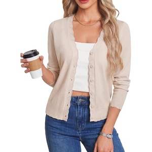 image:imageGRACE KARIN Womens Wool Blend Long Sleeve V Neck Button Up Lightweight Cardigan Sweater Open Front Dressy Casual ShrugsApricot