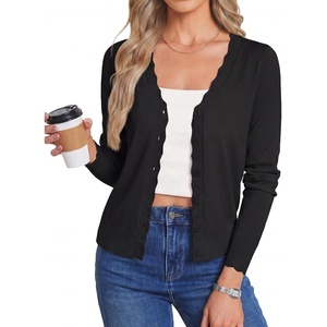 image:imageGRACE KARIN Womens Wool Blend Long Sleeve V Neck Button Up Lightweight Cardigan Sweater Open Front Dressy Casual ShrugsBlack